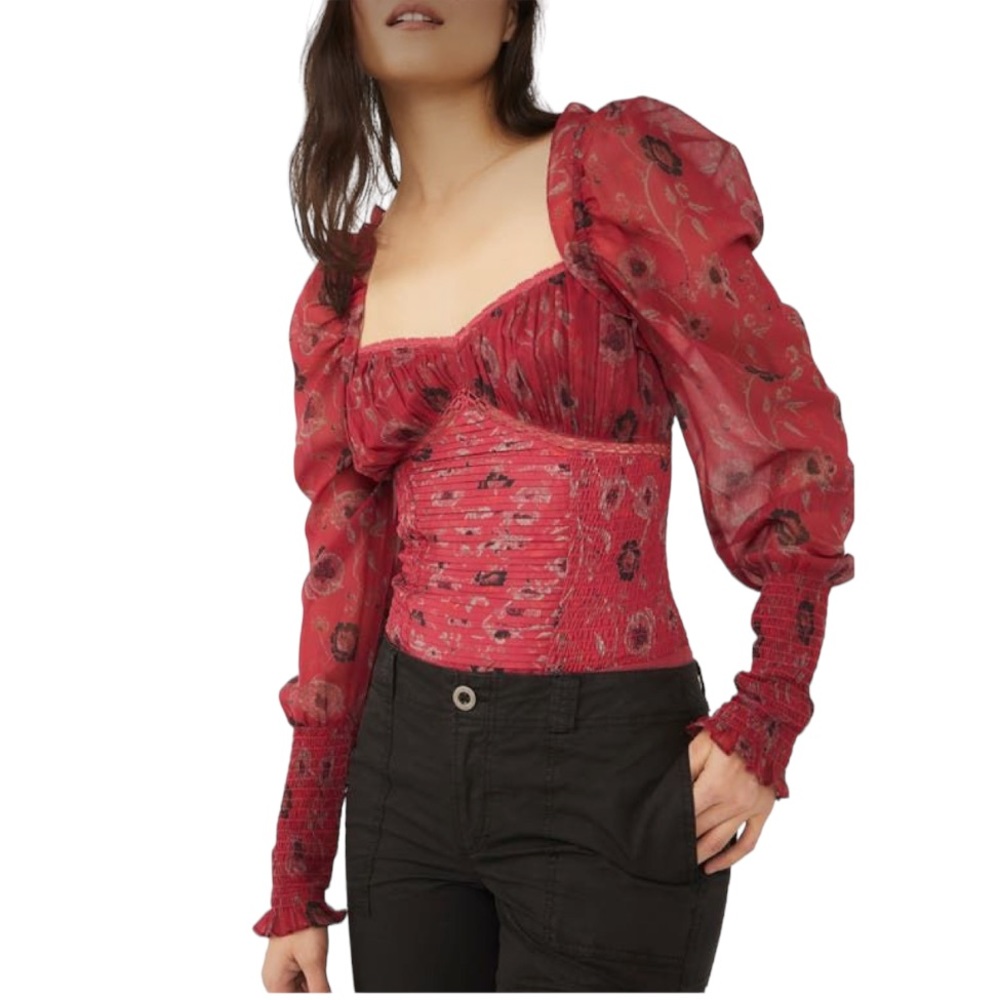 Free People Red Floral Bodysuit
